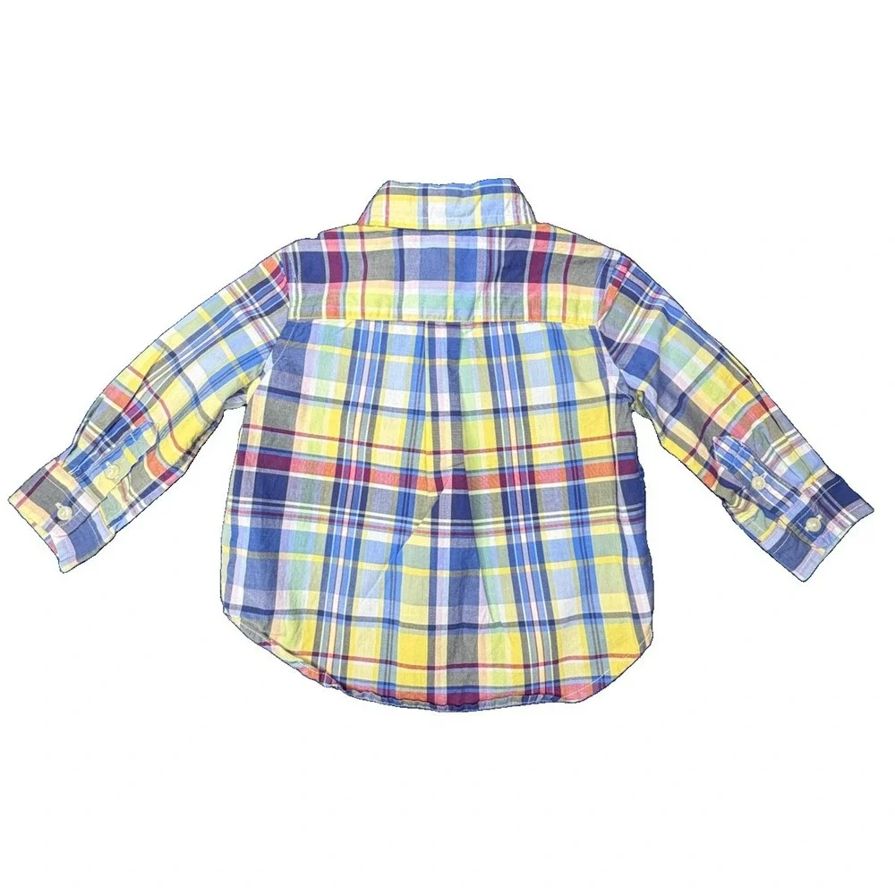 Ralph Lauren Boys 9M Plaid Long Sleeve Button-Up Shirt 100% Cotton Logo